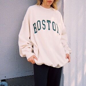 John Galt Cream Yellow Boston Graphic Sweater Crewneck